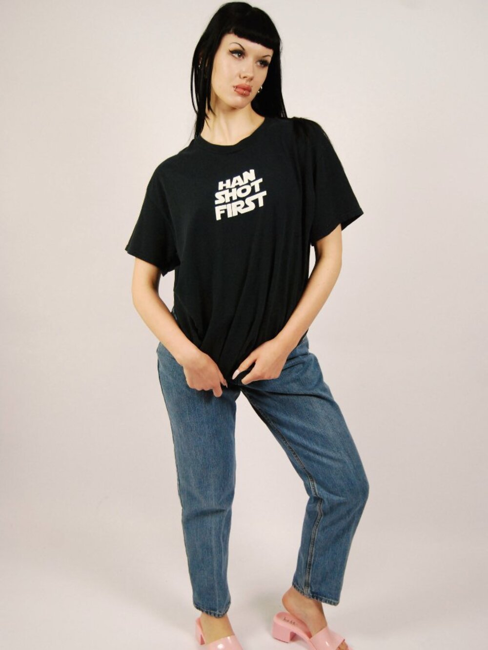 Y2K Star Wars T-Shirt (L) Han Shot First large black vintage mens sci-fi cool